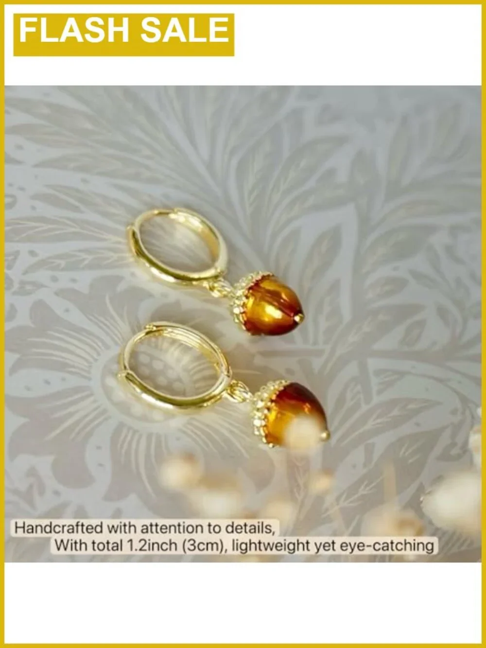 Acorn Pine Cone Huggie Hoop Earrings Yellow Gold Plated Fall Winter Holiday